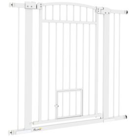 30"-41" Extra Wide Walk Through Dog Gate w/ Cat Door, 3-Inch & 5.5-Inch Extension Kits, 37" High