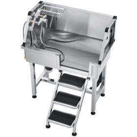 34" Dog Grooming Bath Tub Stainless Steel w Stairs Faucet Showerhead