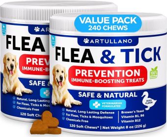 Flea and Tick Prevention for Dogs Chewables Made in USA Natural Flea and Tick Supplement for Dogs 240 Immune Support Chews 2 Pack Vitamins B1 B6