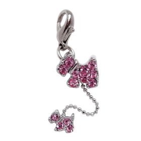 Dog and Puppy Charm with Rhinestones (Color: Pink, size: 1/2" X 2-1/2")