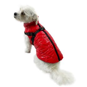Water Resistant Puffy Vest with Built-In Harness (Color: Red, size: M)